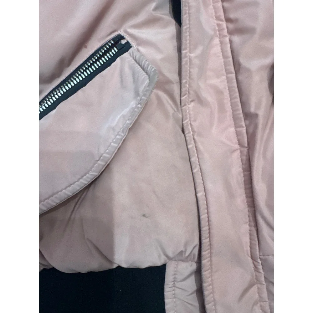 Rudsak Kids Pink Down Bomber Jacket Hooded Puffer Coat Size 7/8 Leather Trim